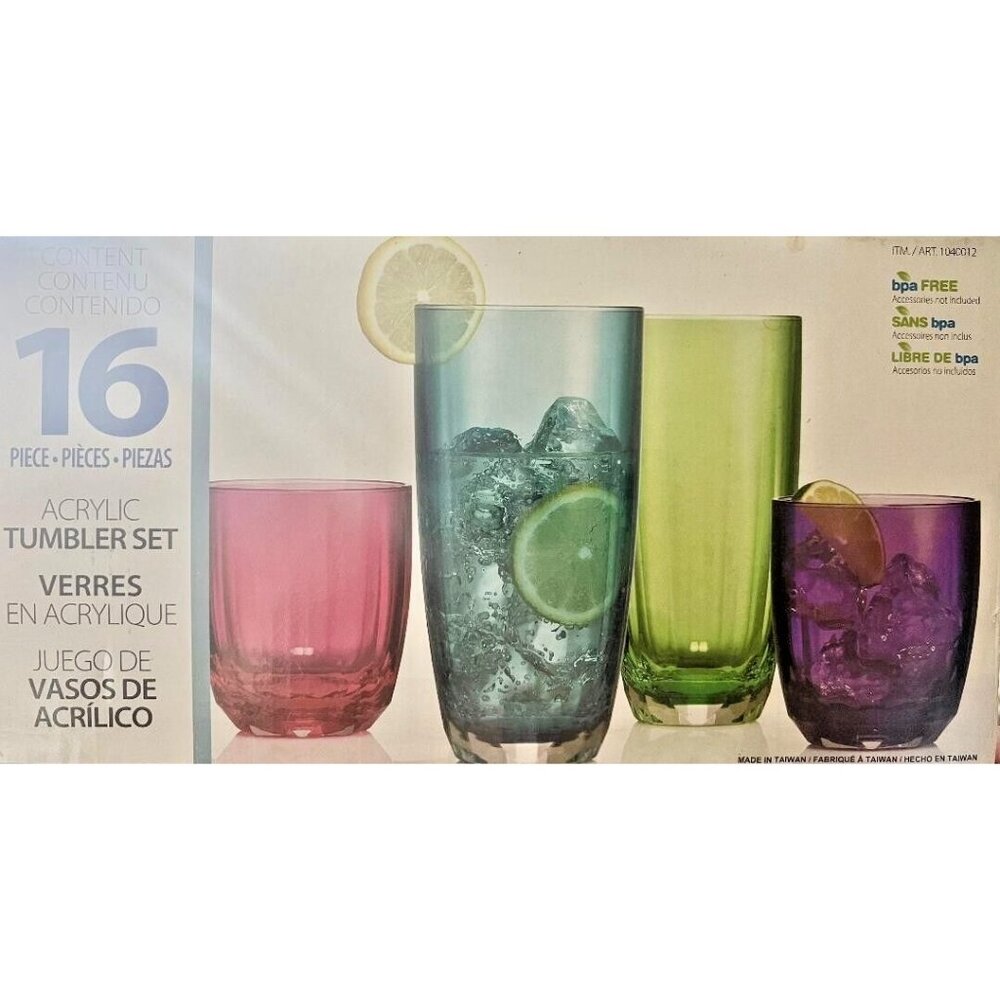 16 pc acrylic tumbler set-Multicolor-New!